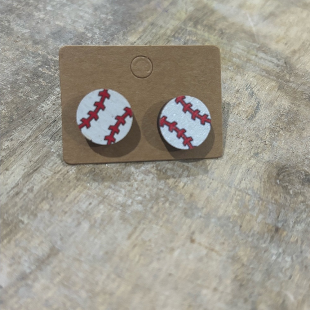 Baseball  Earrings (wood hand painted)